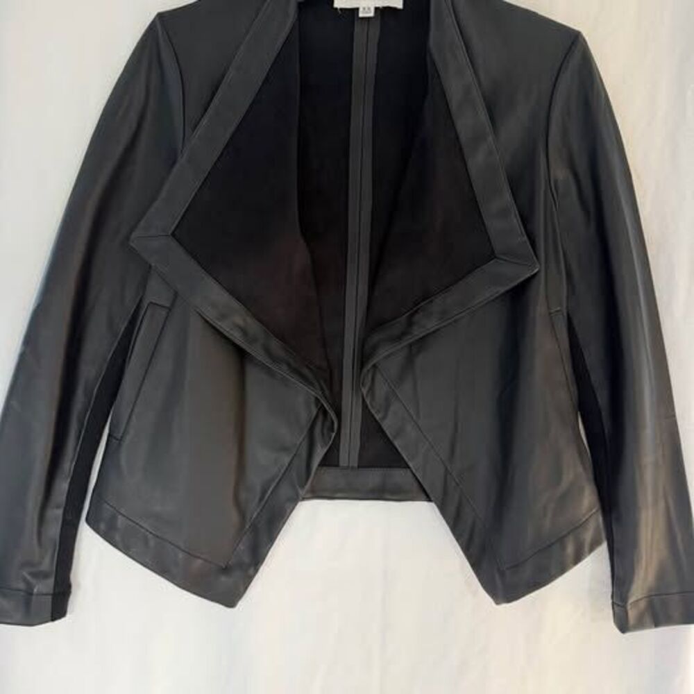 BB Dakota Black Faux Leather Draped Blazer Jacket XS